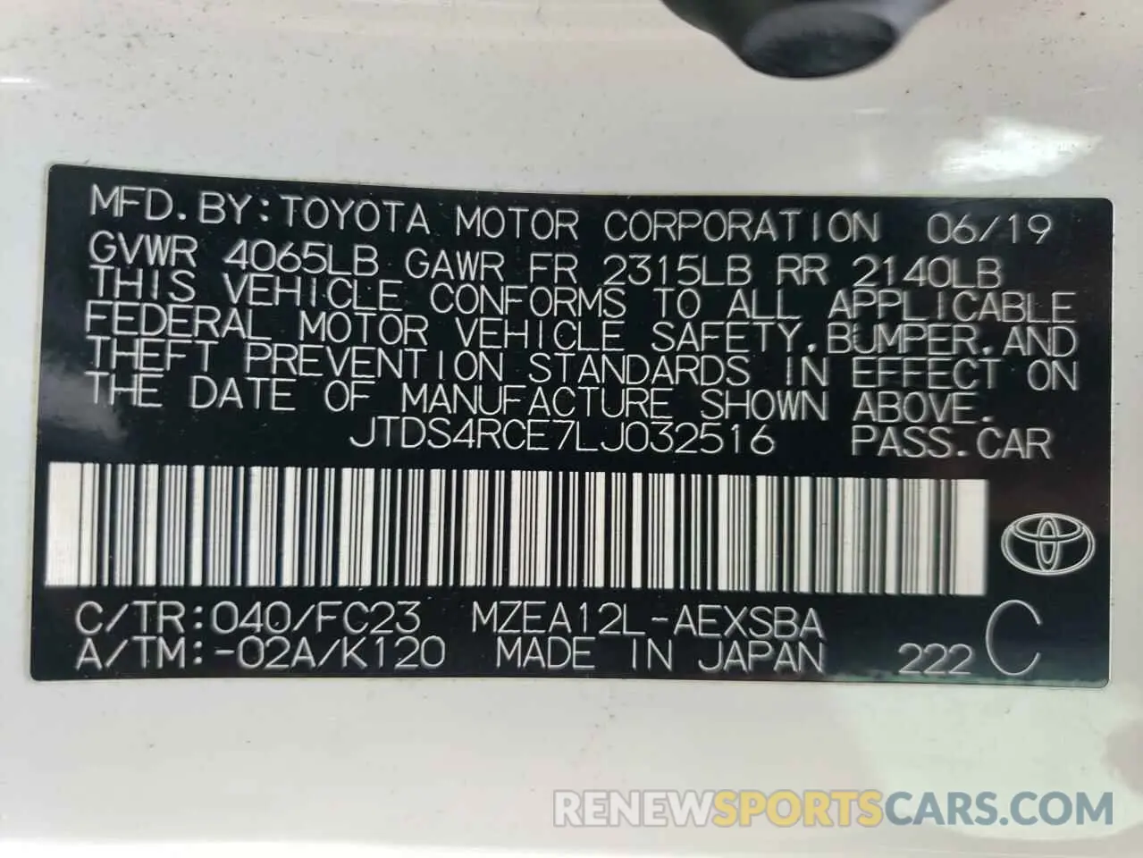 13 fotografías del automóvil dañado JTDS4RCE7LJ032516 TOYOTA COROLLA 2020