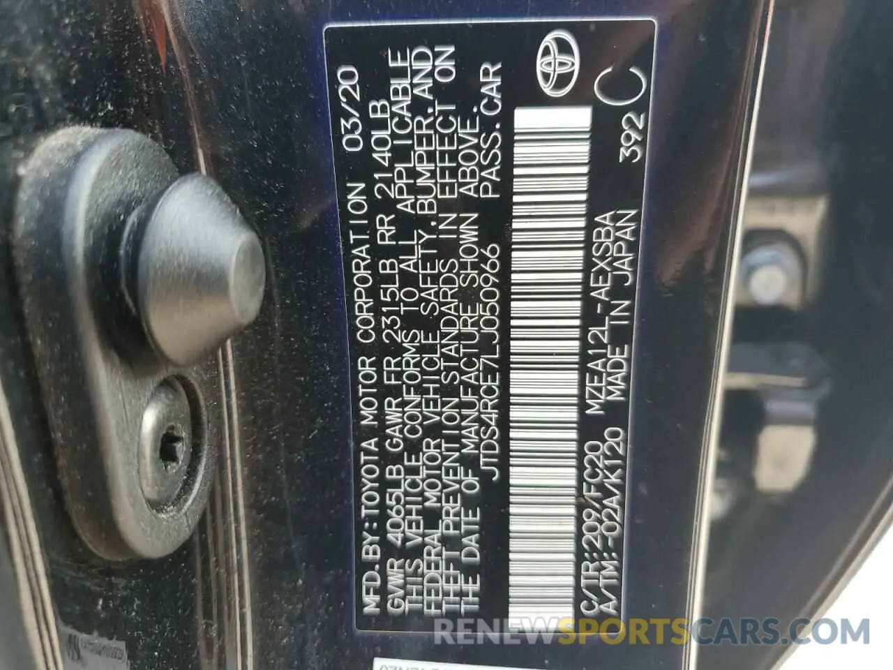 12 fotografías del automóvil dañado JTDS4RCE7LJ050966 TOYOTA COROLLA 2020