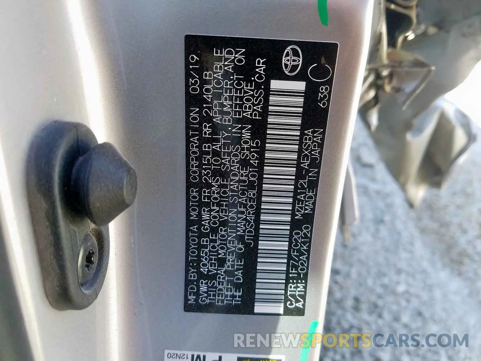 10 fotografías del automóvil dañado JTDS4RCE8LJ014915 TOYOTA COROLLA 2020