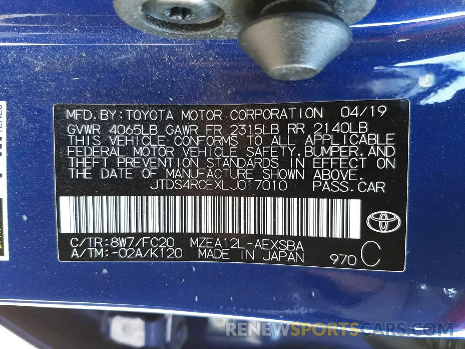 10 fotografías del automóvil dañado JTDS4RCEXLJ017010 TOYOTA COROLLA 2020