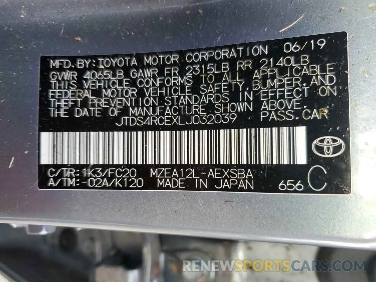 13 fotografías del automóvil dañado JTDS4RCEXLJ032039 TOYOTA COROLLA 2020