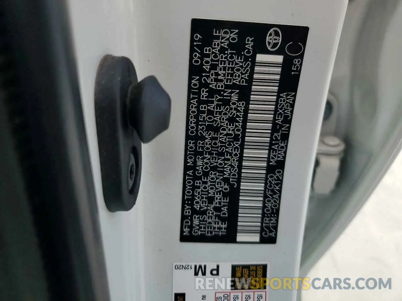 13 fotografías del automóvil dañado JTDS4RCEXLJ044448 TOYOTA COROLLA 2020