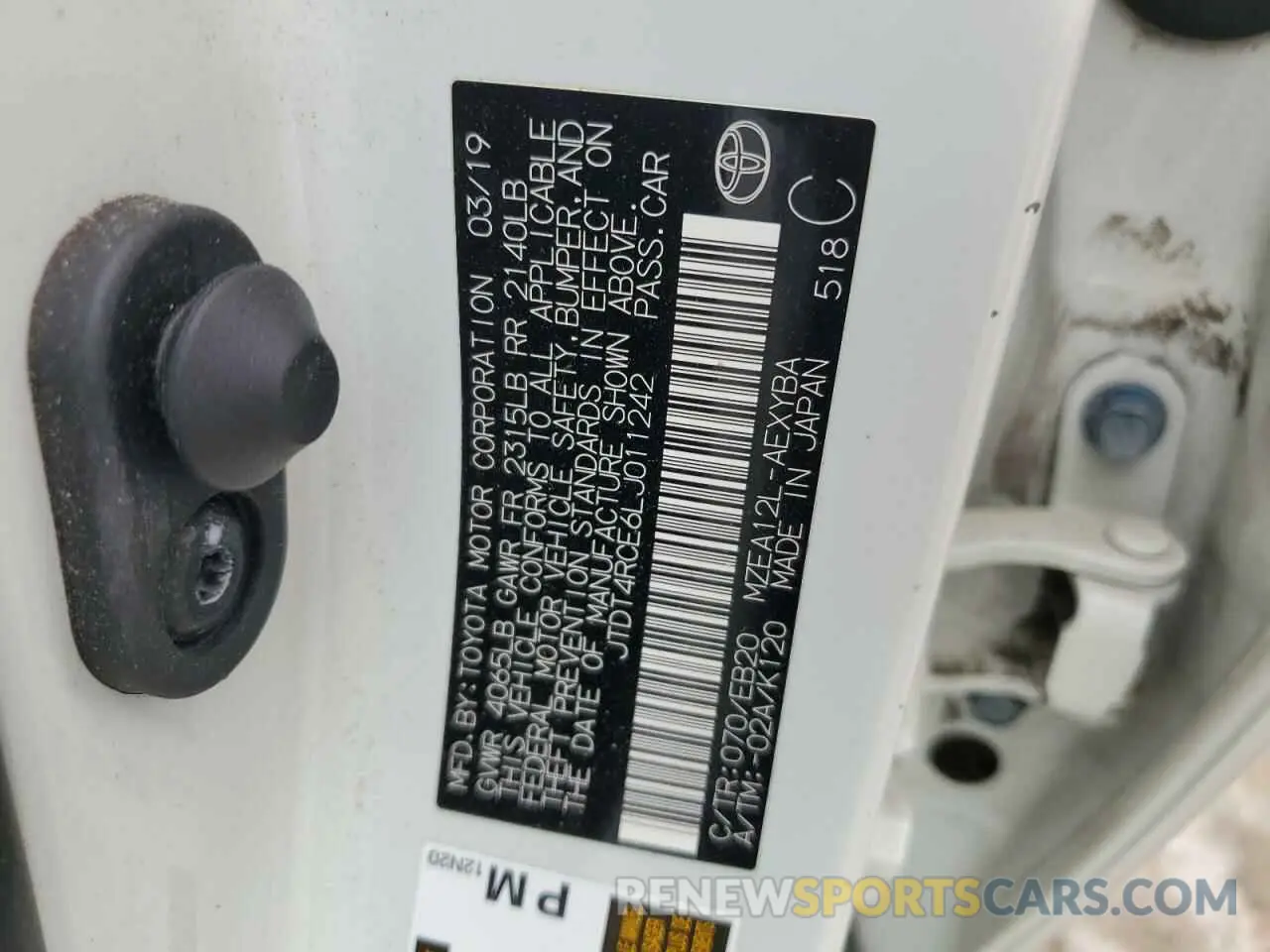 12 fotografías del automóvil dañado JTDT4RCE6LJ011242 TOYOTA COROLLA 2020