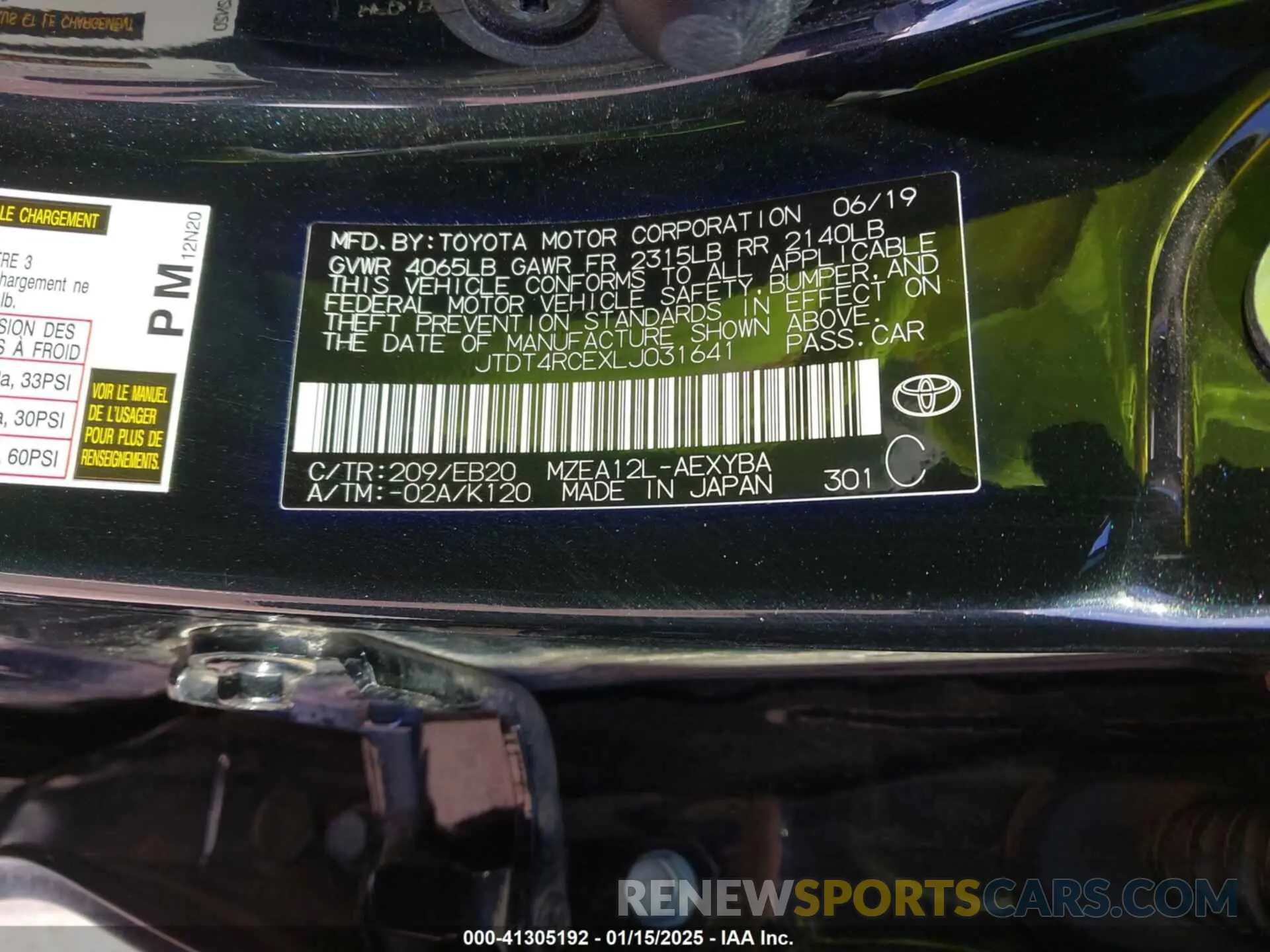 9 fotografías del automóvil dañado JTDT4RCEXLJ031641 TOYOTA COROLLA 2020