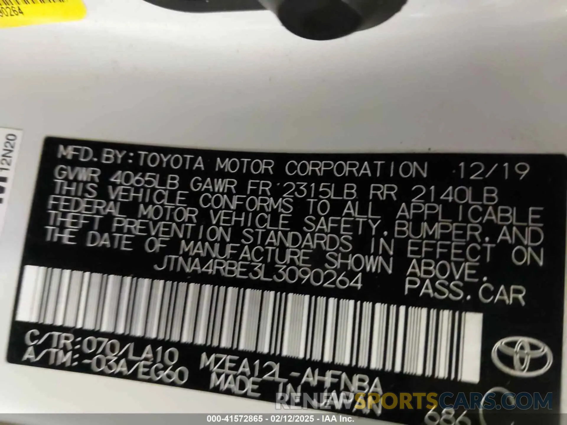 9 fotografías del automóvil dañado JTNA4RBE3L3090264 TOYOTA COROLLA 2020