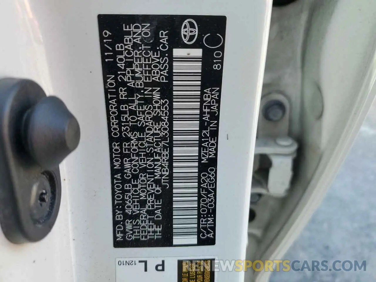 12 fotografías del automóvil dañado JTNB4RBE7L3084553 TOYOTA COROLLA 2020