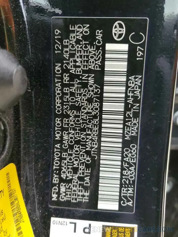 14 fotografías del automóvil dañado JTNB4RBE8L3087137 TOYOTA COROLLA 2020