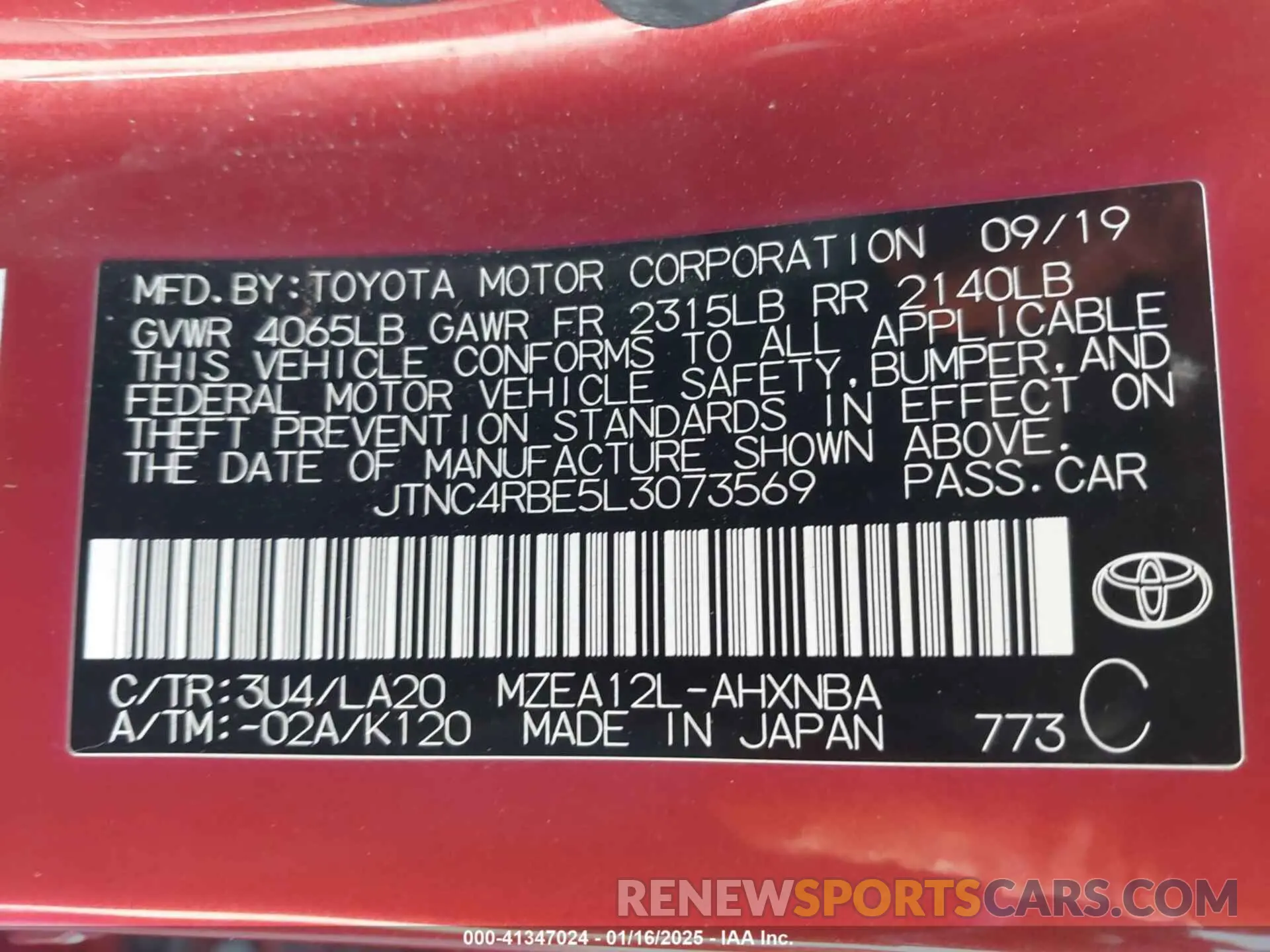 9 fotografías del automóvil dañado JTNC4RBE5L3073569 TOYOTA COROLLA 2020