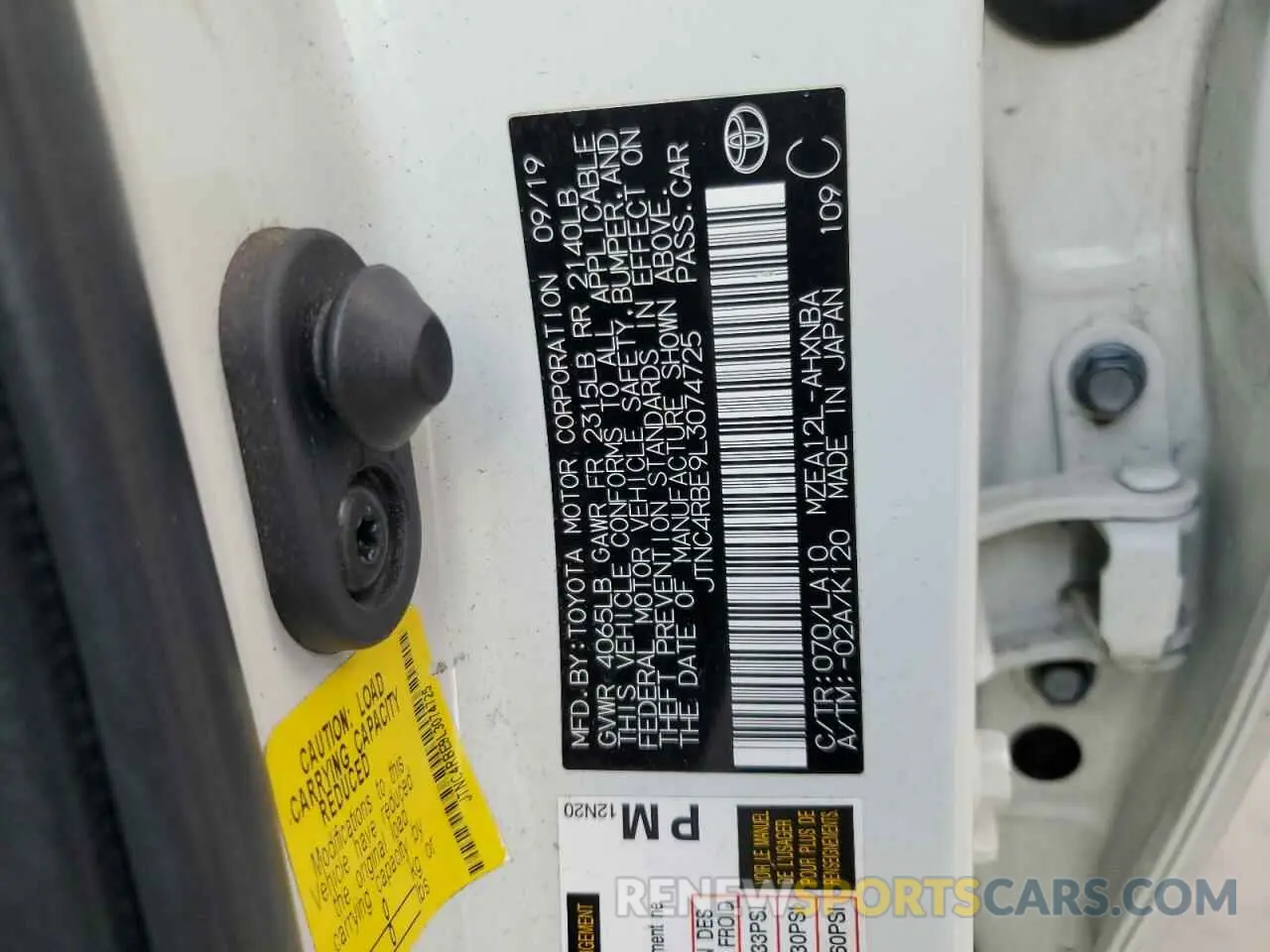 14 fotografías del automóvil dañado JTNC4RBE9L3074725 TOYOTA COROLLA 2020