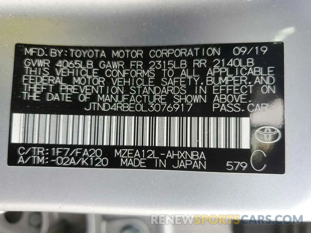 13 fotografías del automóvil dañado JTND4RBE0L3076917 TOYOTA COROLLA 2020