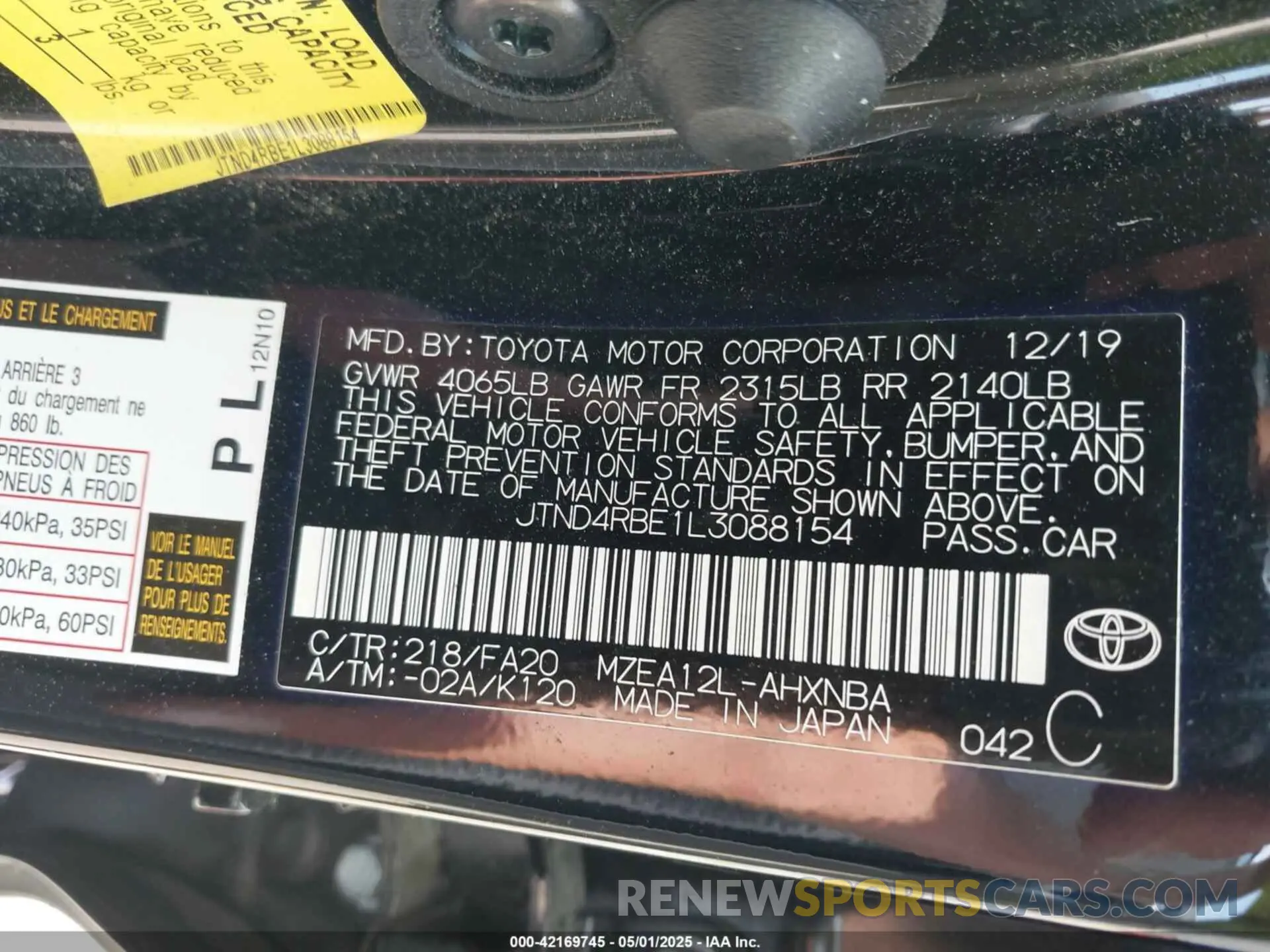 9 fotografías del automóvil dañado JTND4RBE1L3088154 TOYOTA COROLLA 2020