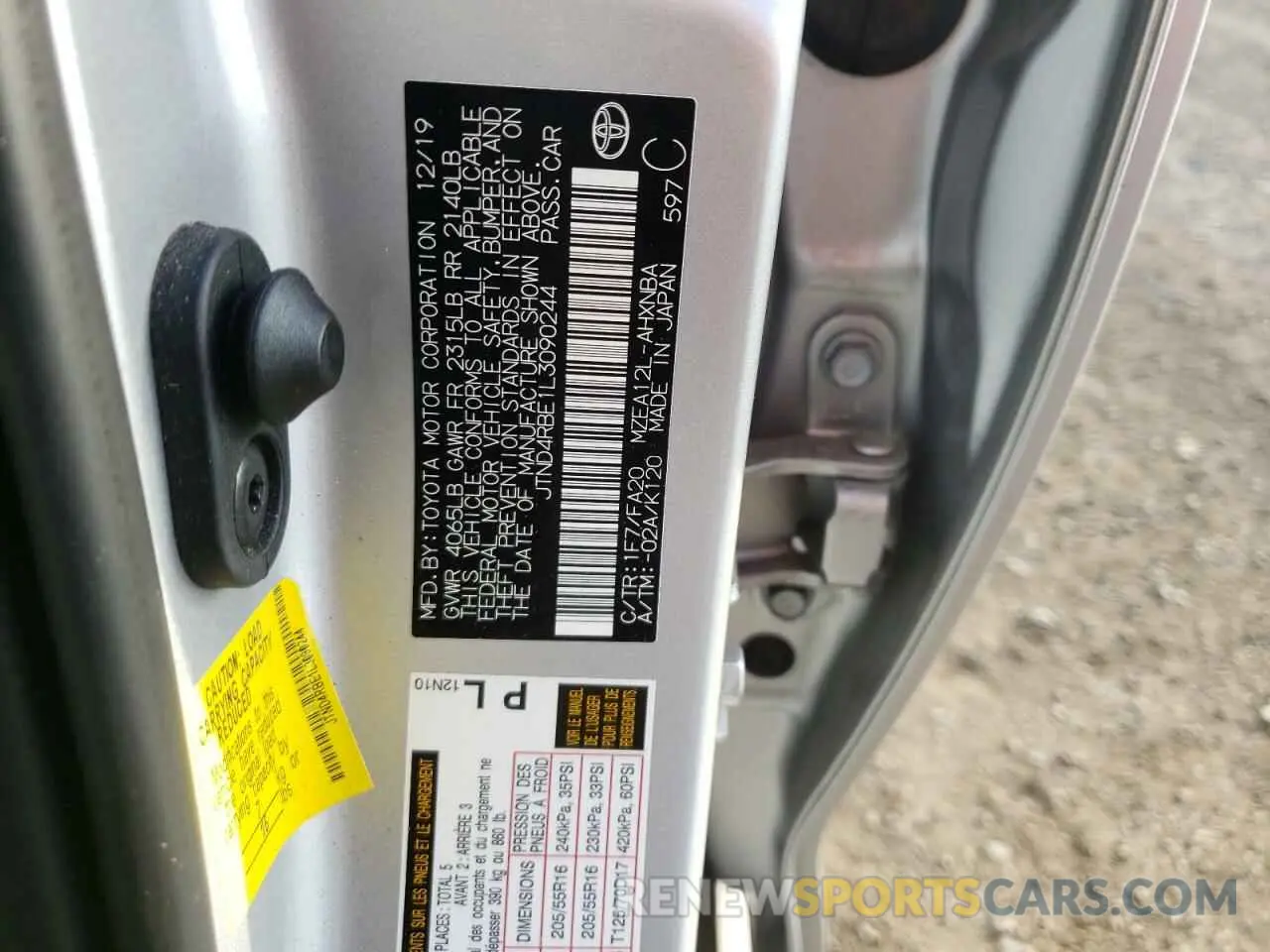 10 fotografías del automóvil dañado JTND4RBE1L3090244 TOYOTA COROLLA 2020