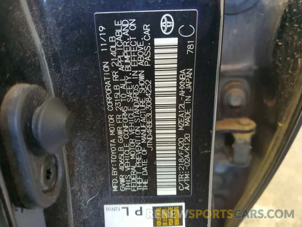 14 fotografías del automóvil dañado JTND4RBE3L3084252 TOYOTA COROLLA 2020