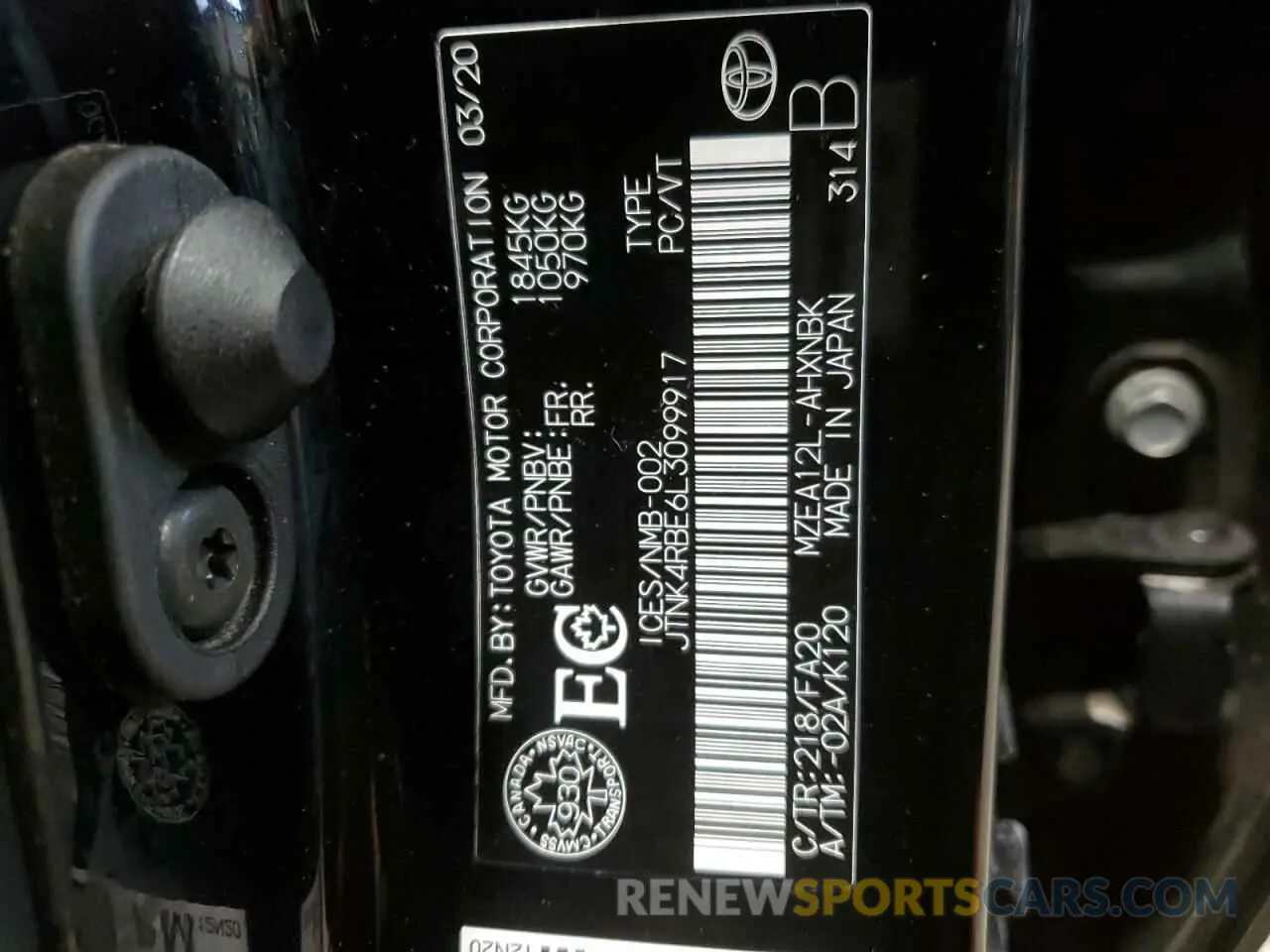 12 fotografías del automóvil dañado JTNK4RBE6L3099917 TOYOTA COROLLA 2020