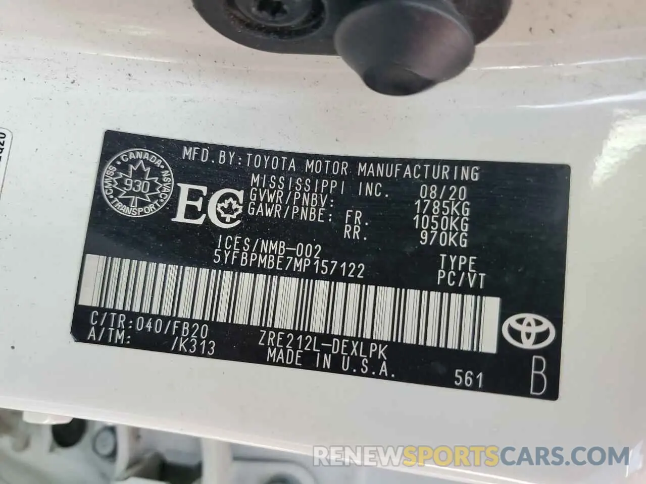 12 fotografías del automóvil dañado 5YFBPMBE7MP157122 TOYOTA COROLLA 2021