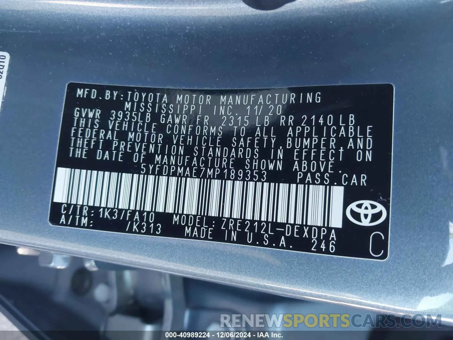9 fotografías del automóvil dañado 5YFDPMAE7MP189353 TOYOTA COROLLA 2021