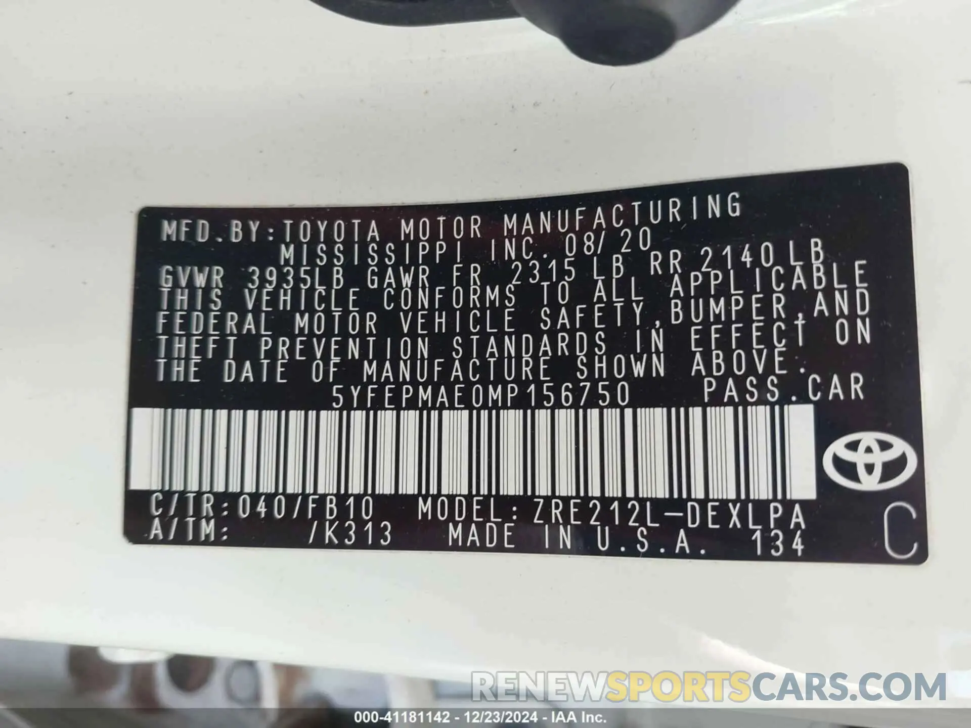 9 fotografías del automóvil dañado 5YFEPMAE0MP156750 TOYOTA COROLLA 2021