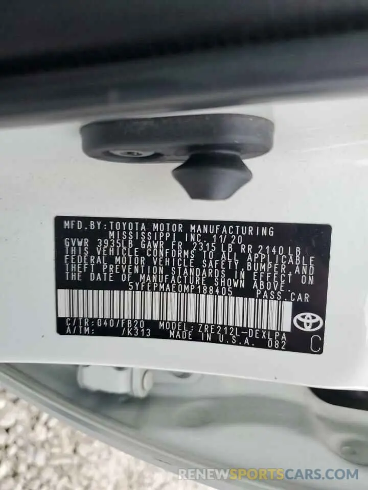 12 fotografías del automóvil dañado 5YFEPMAE0MP188405 TOYOTA COROLLA 2021