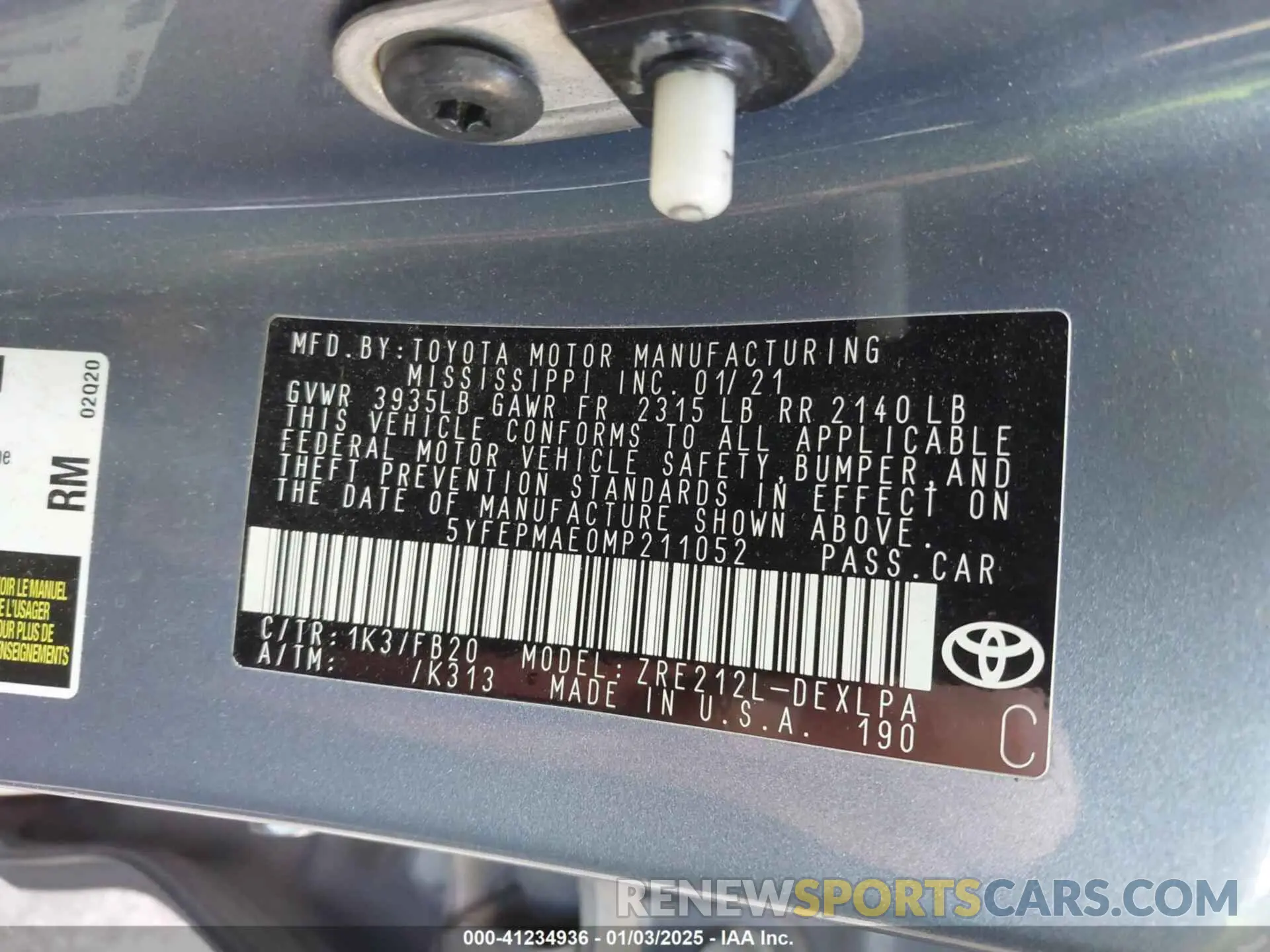 9 fotografías del automóvil dañado 5YFEPMAE0MP211052 TOYOTA COROLLA 2021