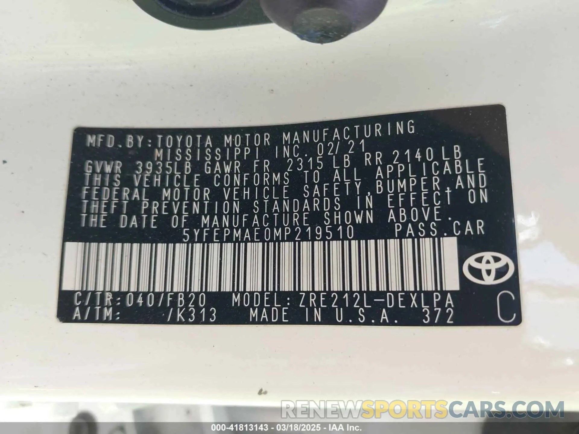 9 fotografías del automóvil dañado 5YFEPMAE0MP219510 TOYOTA COROLLA 2021