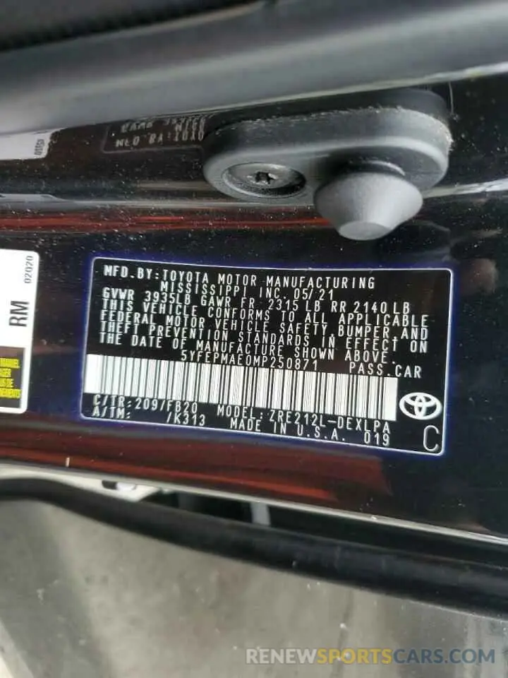 12 fotografías del automóvil dañado 5YFEPMAE0MP250871 TOYOTA COROLLA 2021