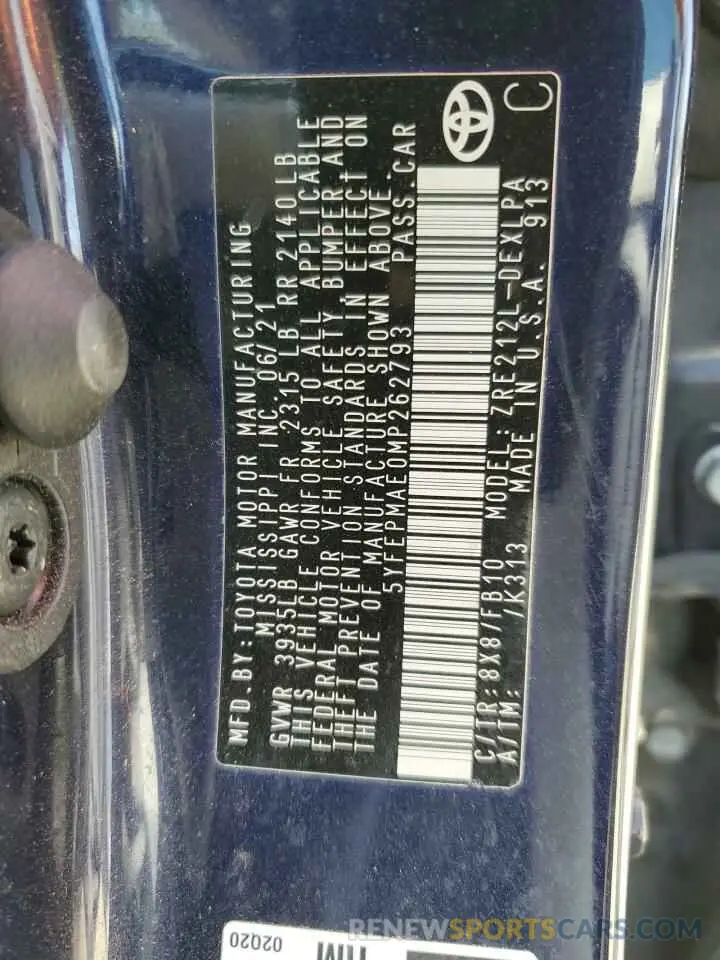 12 fotografías del automóvil dañado 5YFEPMAE0MP262793 TOYOTA COROLLA 2021