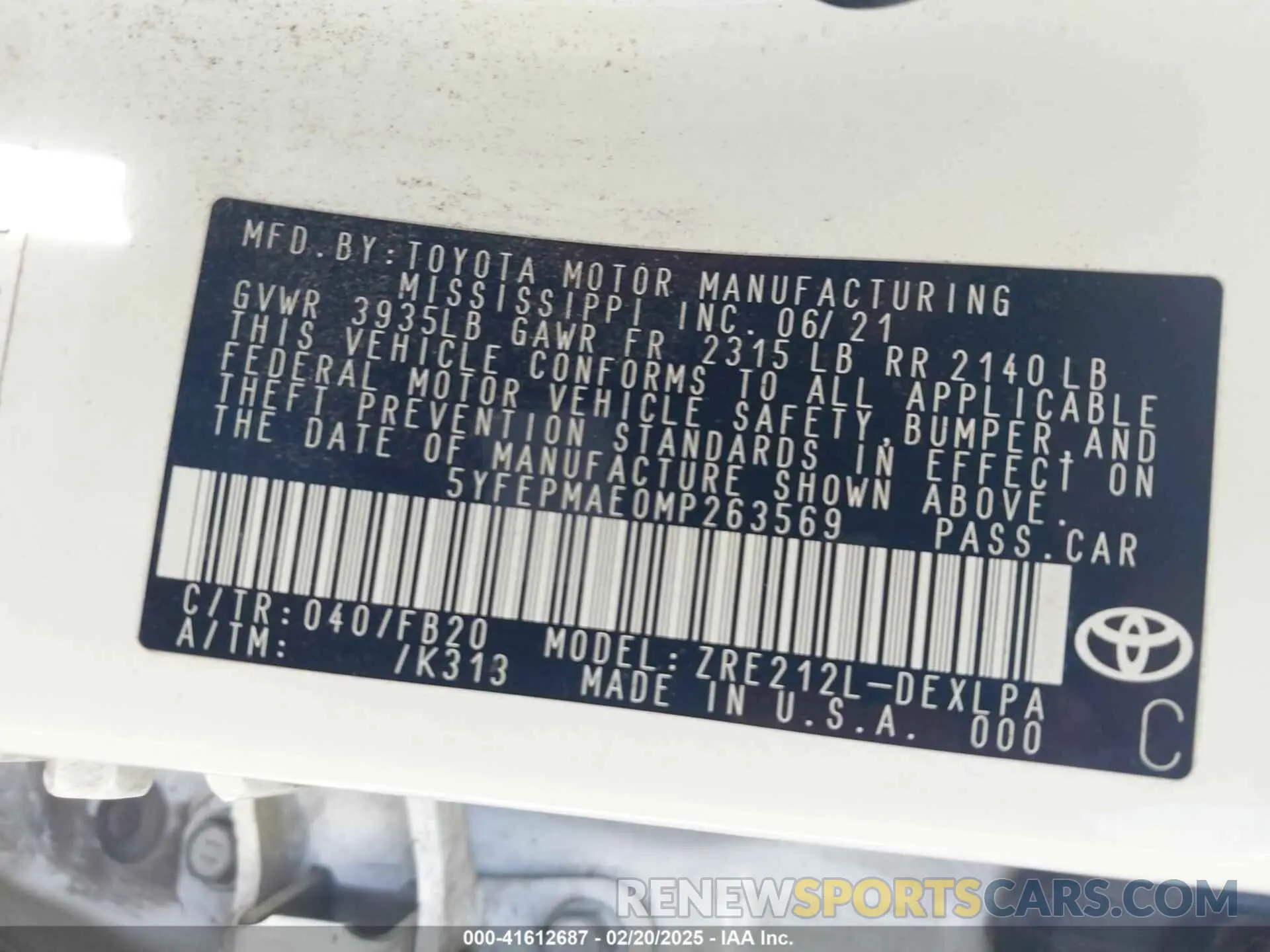 9 fotografías del automóvil dañado 5YFEPMAE0MP263569 TOYOTA COROLLA 2021