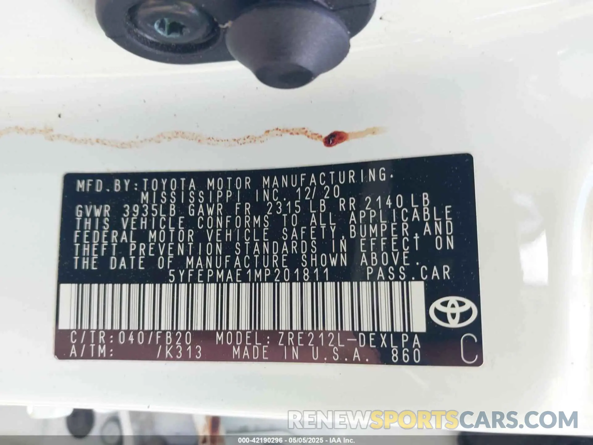 9 fotografías del automóvil dañado 5YFEPMAE1MP201811 TOYOTA COROLLA 2021