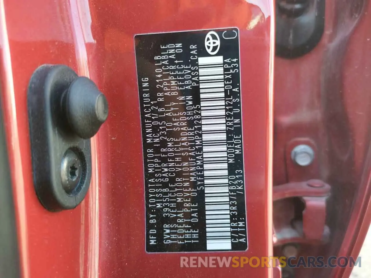 10 fotografías del automóvil dañado 5YFEPMAE1MP212825 TOYOTA COROLLA 2021