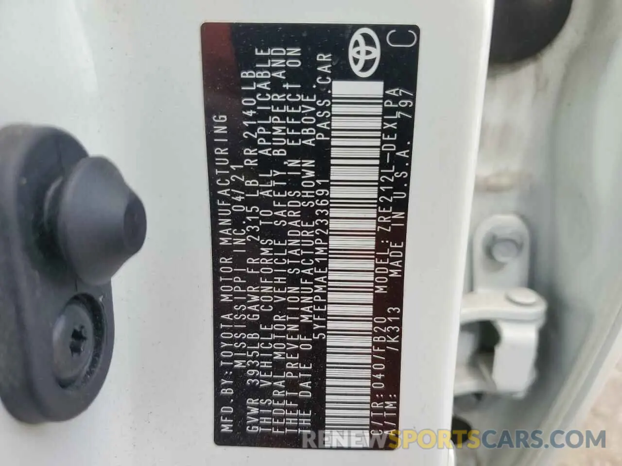 15 fotografías del automóvil dañado 5YFEPMAE1MP233691 TOYOTA COROLLA 2021