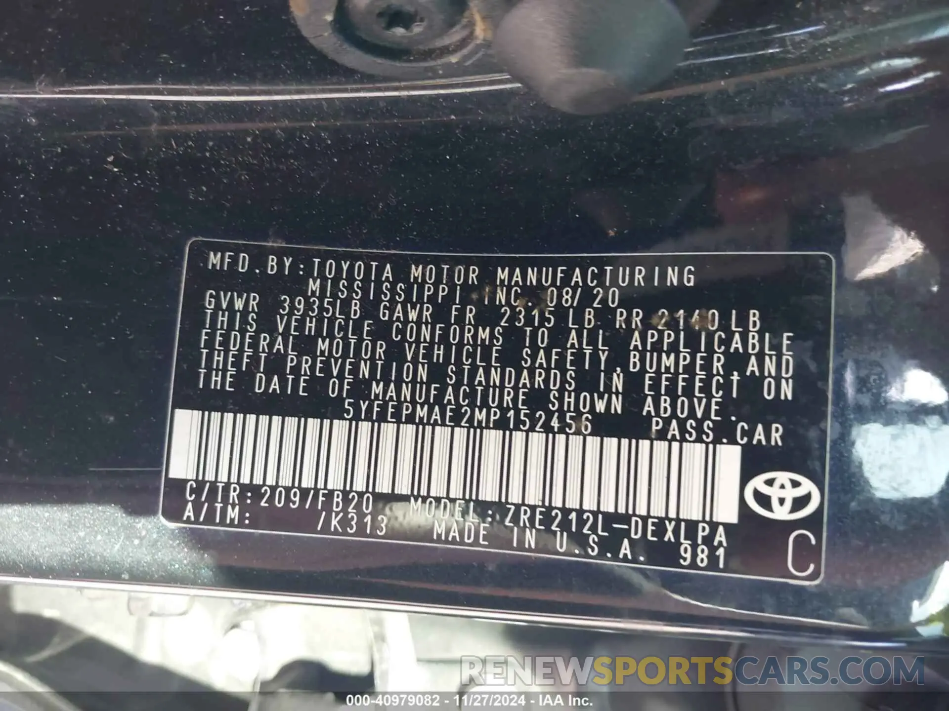 9 fotografías del automóvil dañado 5YFEPMAE2MP152456 TOYOTA COROLLA 2021
