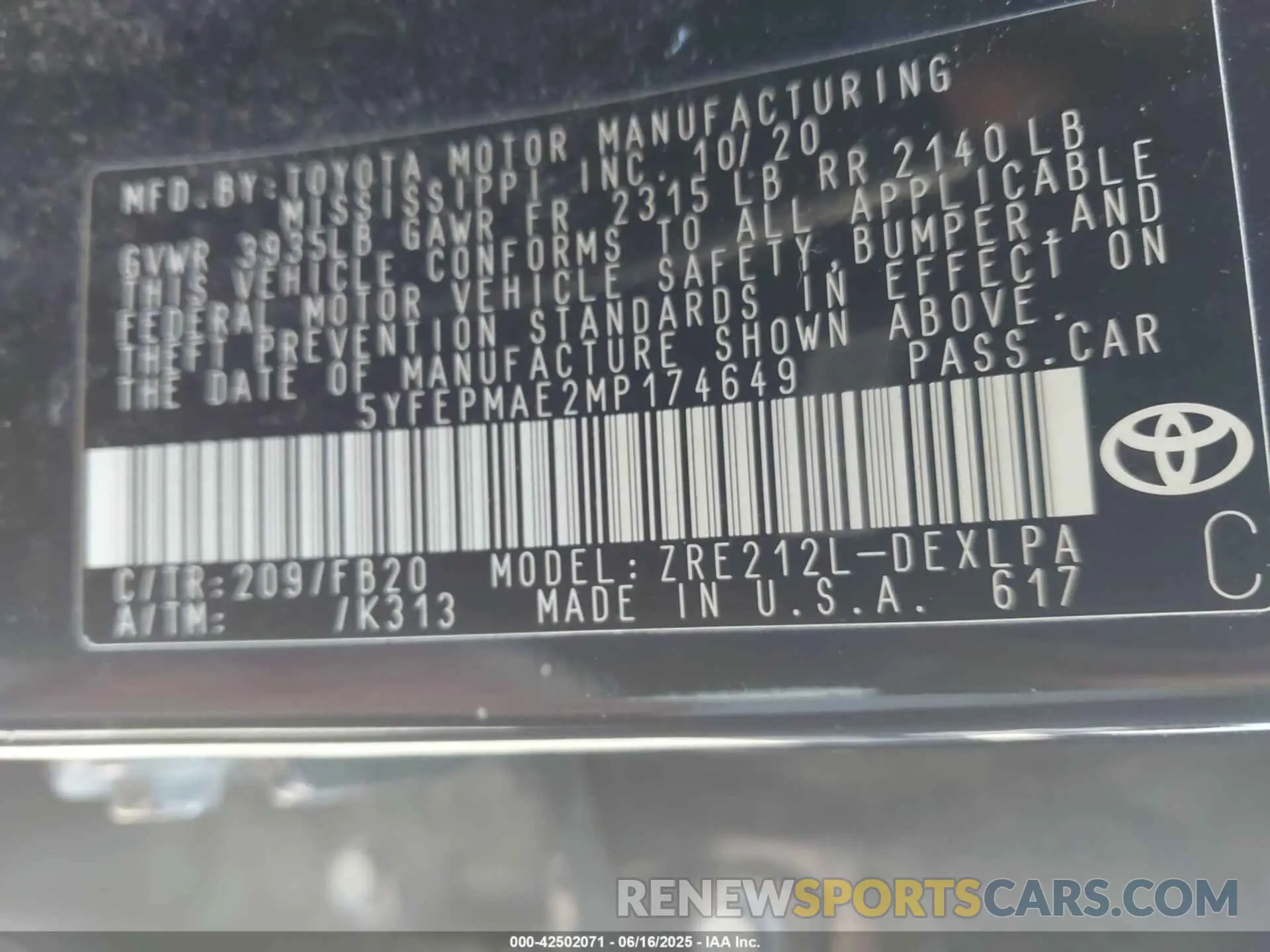 9 fotografías del automóvil dañado 5YFEPMAE2MP174649 TOYOTA COROLLA 2021