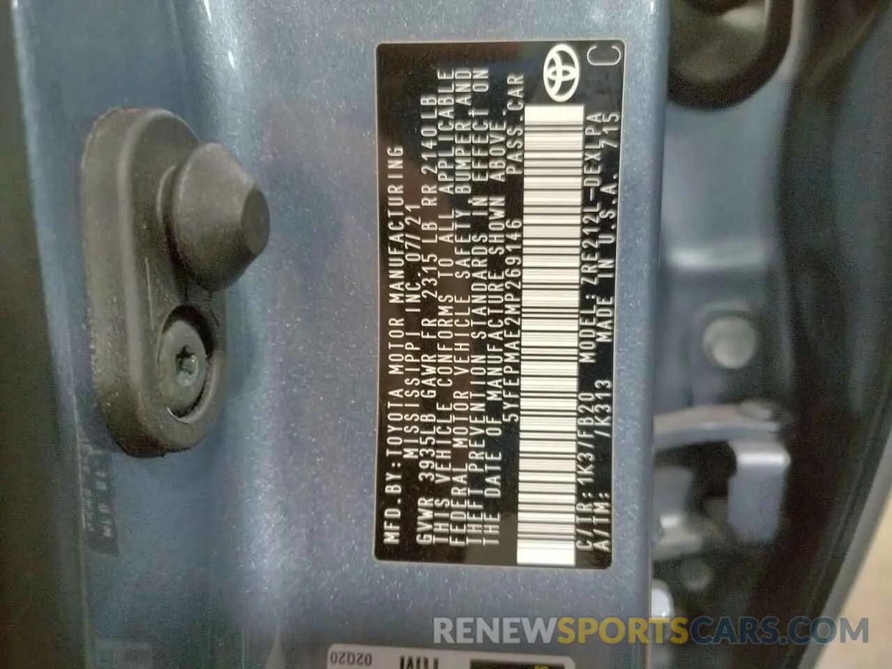 10 fotografías del automóvil dañado 5YFEPMAE2MP269146 TOYOTA COROLLA 2021