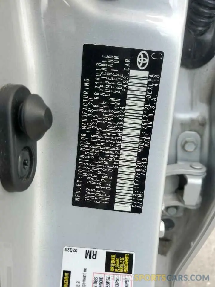 12 fotografías del automóvil dañado 5YFEPMAE3MP168424 TOYOTA COROLLA 2021