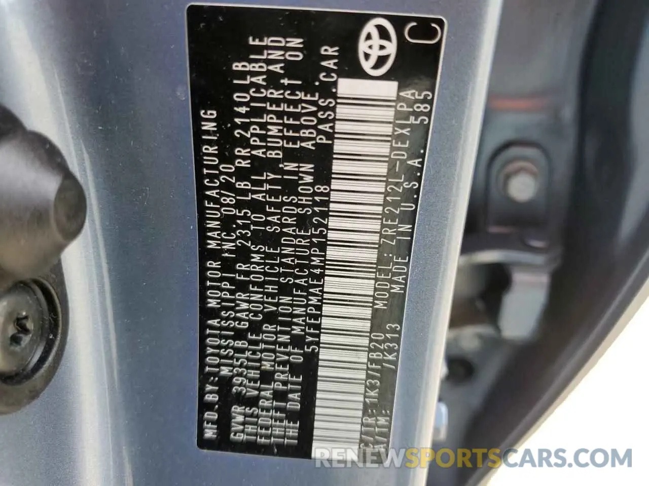 12 fotografías del automóvil dañado 5YFEPMAE4MP152118 TOYOTA COROLLA 2021