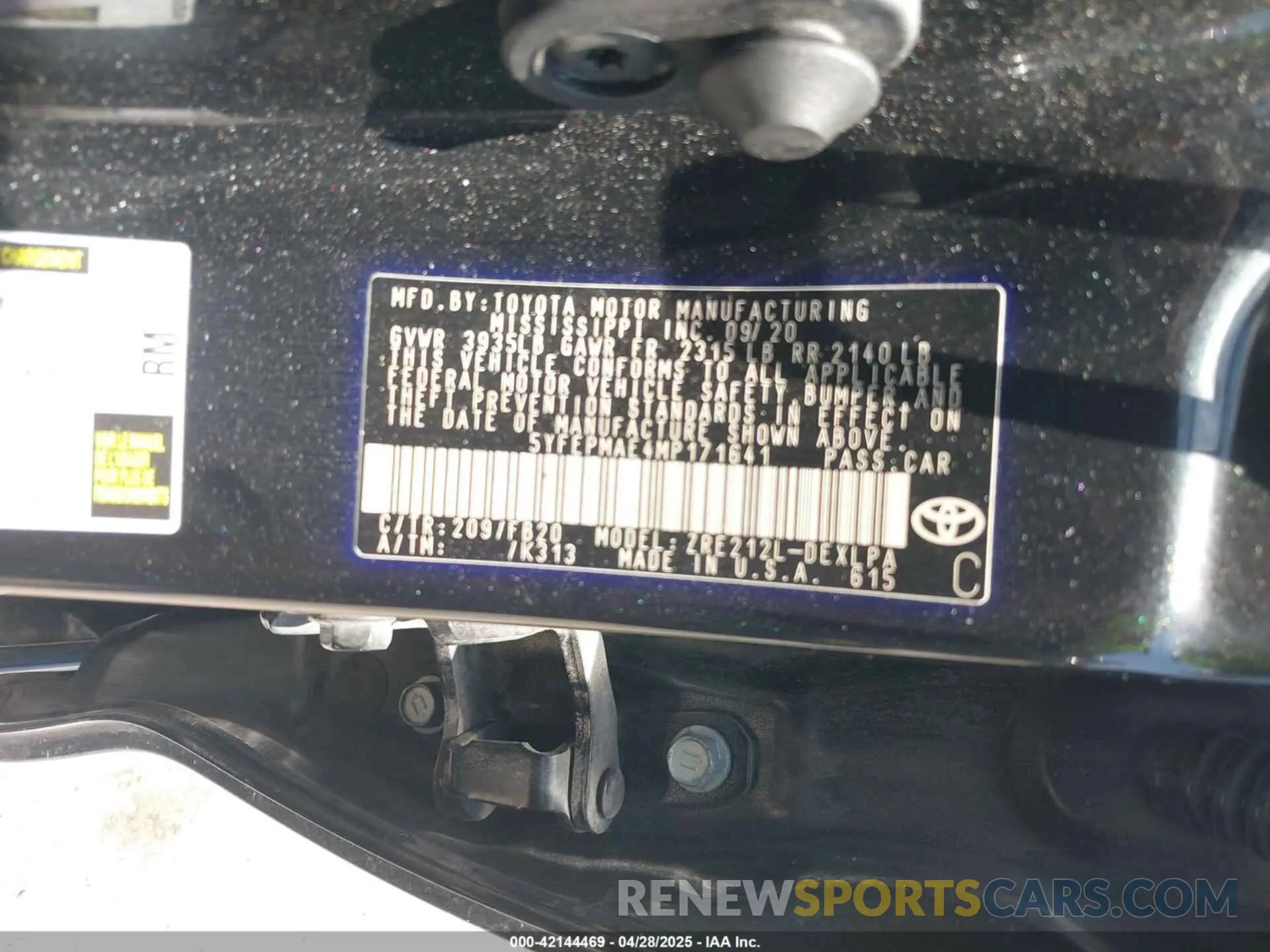 9 fotografías del automóvil dañado 5YFEPMAE4MP171641 TOYOTA COROLLA 2021