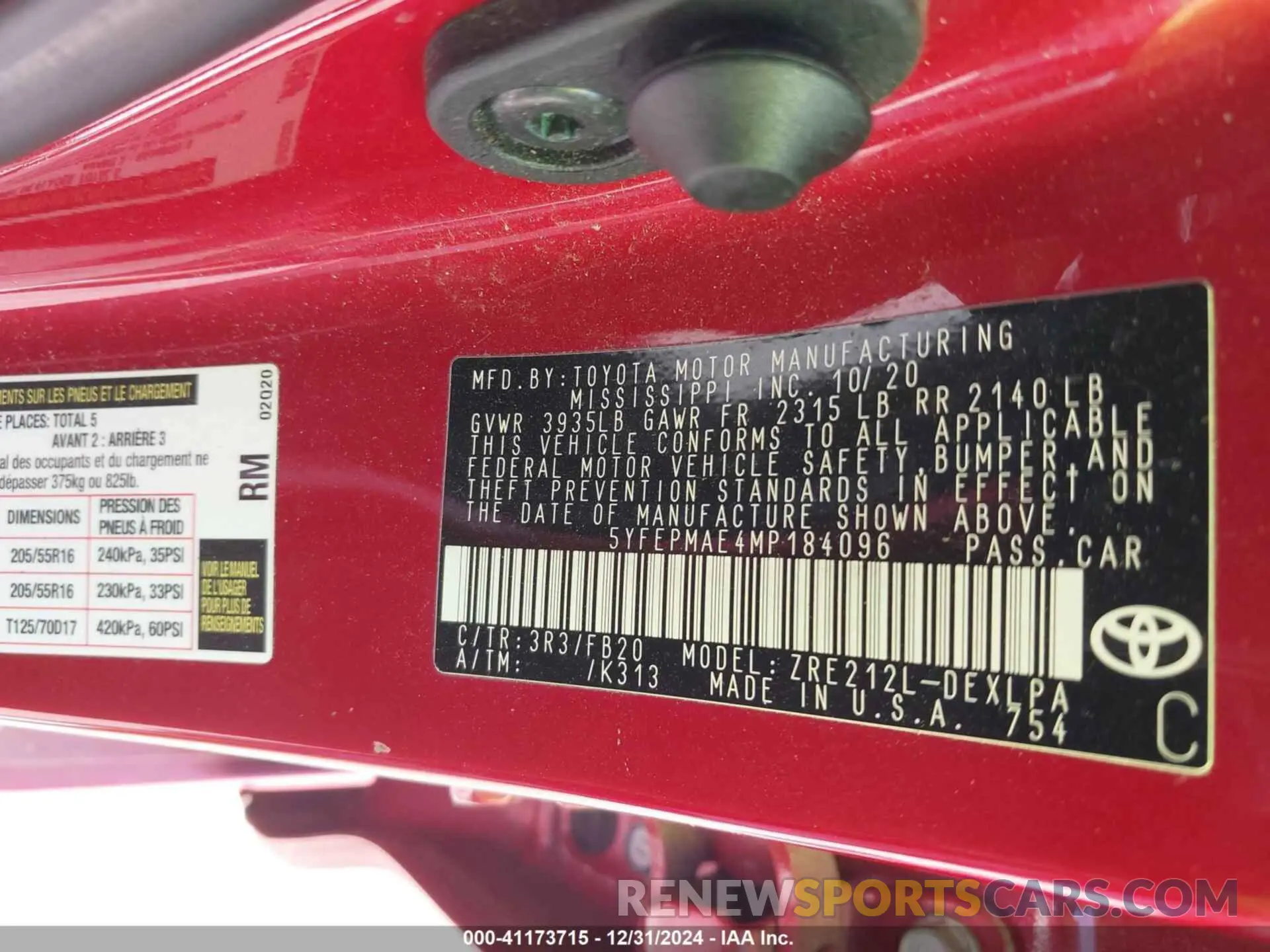 9 fotografías del automóvil dañado 5YFEPMAE4MP184096 TOYOTA COROLLA 2021