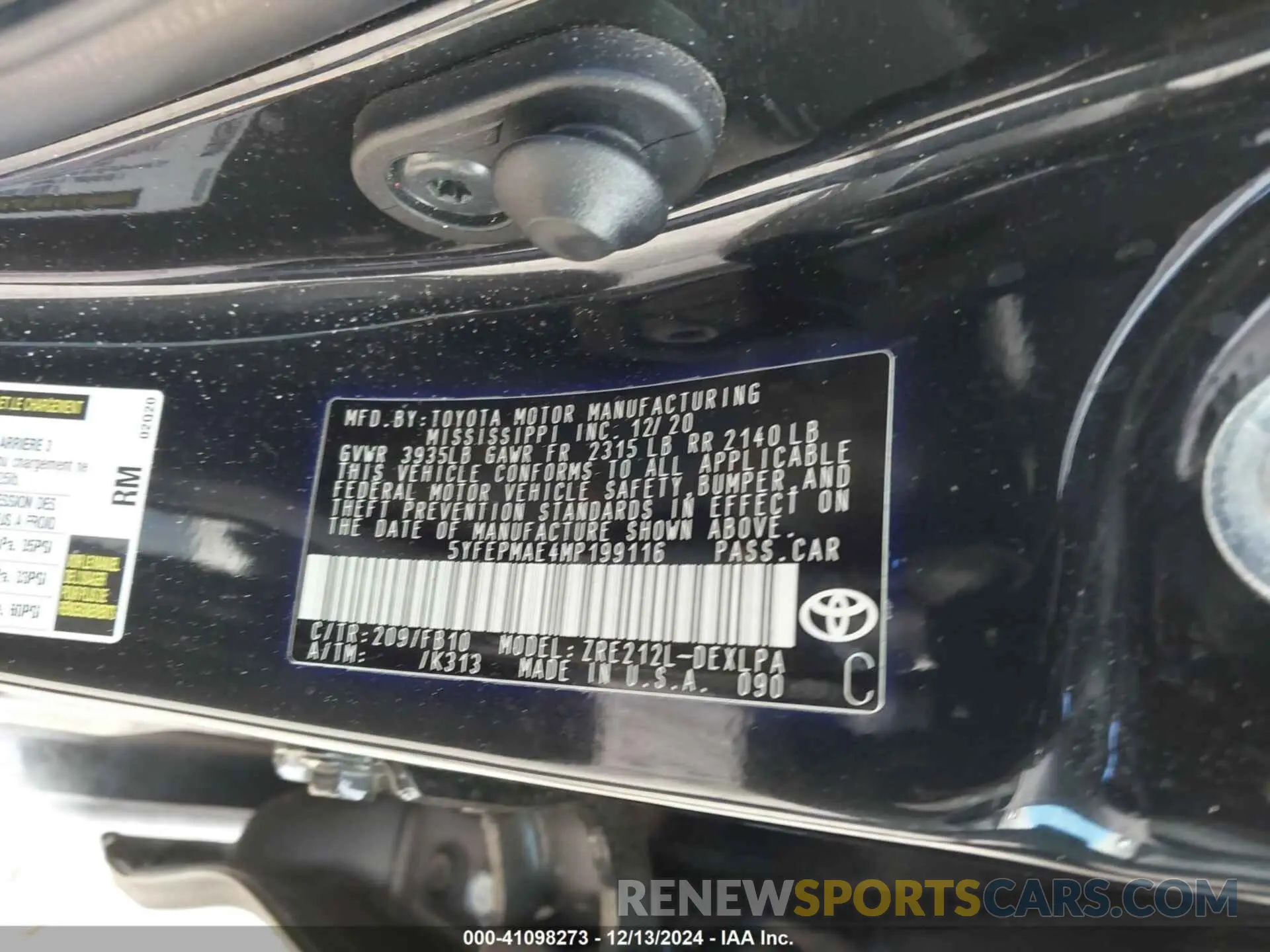 9 fotografías del automóvil dañado 5YFEPMAE4MP199116 TOYOTA COROLLA 2021