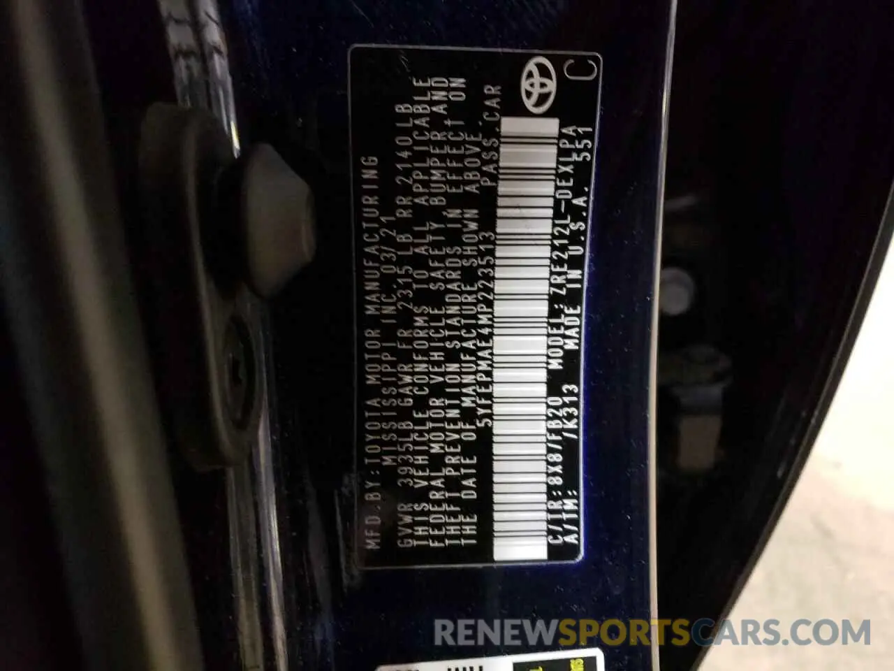 12 fotografías del automóvil dañado 5YFEPMAE4MP223513 TOYOTA COROLLA 2021
