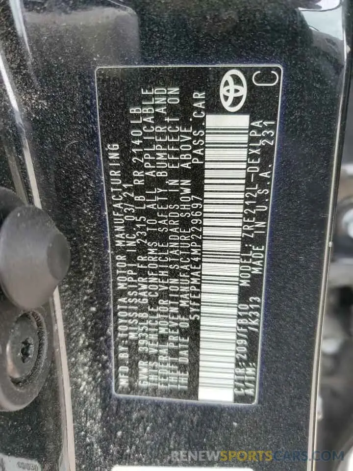 12 fotografías del automóvil dañado 5YFEPMAE4MP229697 TOYOTA COROLLA 2021