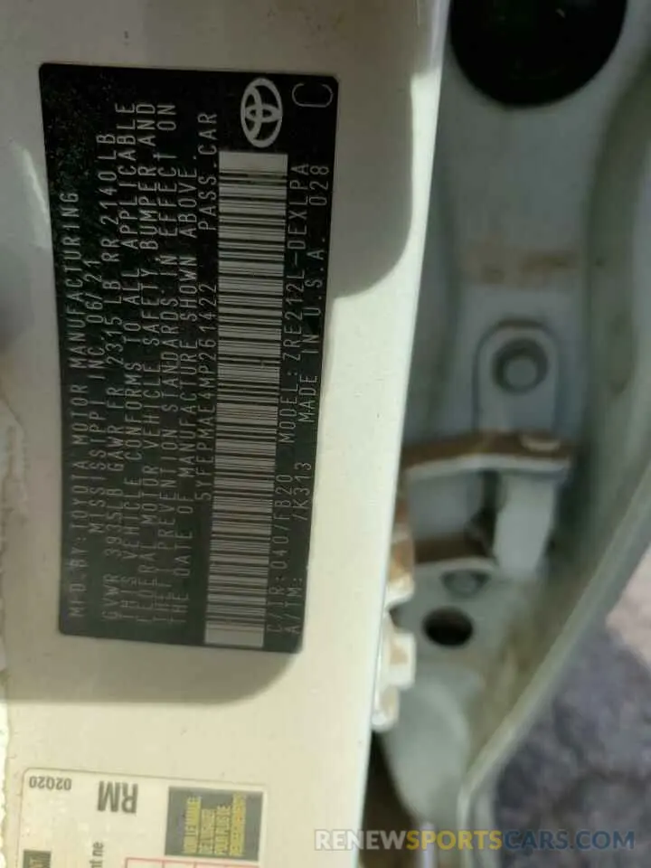13 fotografías del automóvil dañado 5YFEPMAE4MP261422 TOYOTA COROLLA 2021