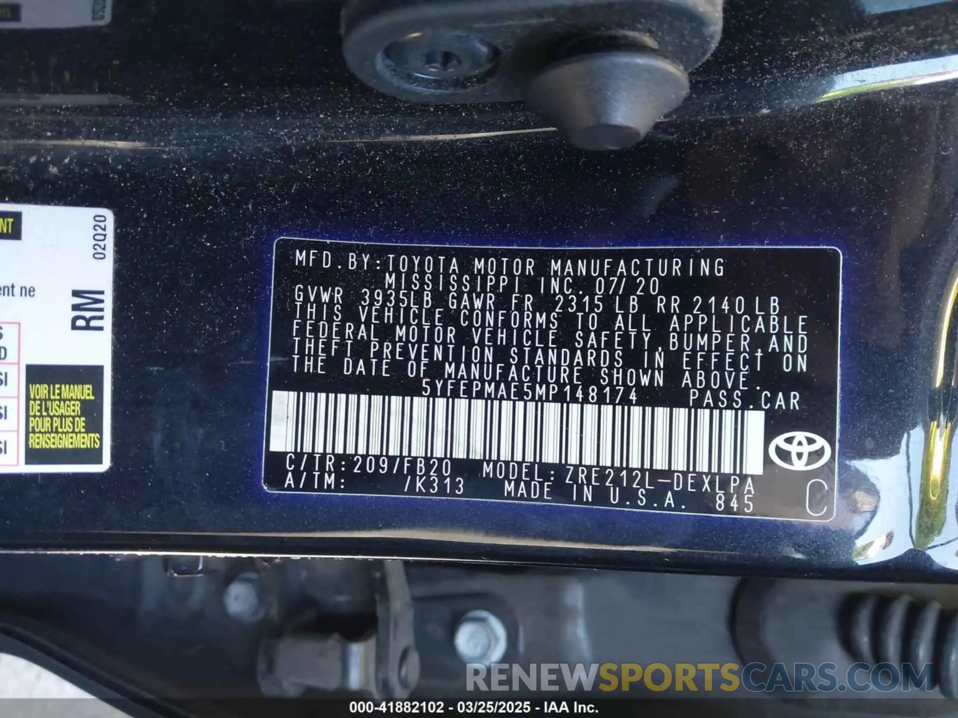 9 fotografías del automóvil dañado 5YFEPMAE5MP148174 TOYOTA COROLLA 2021