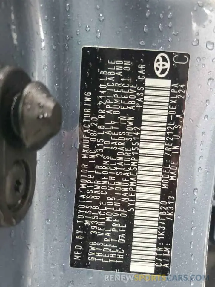 13 fotografías del automóvil dañado 5YFEPMAE5MP155142 TOYOTA COROLLA 2021