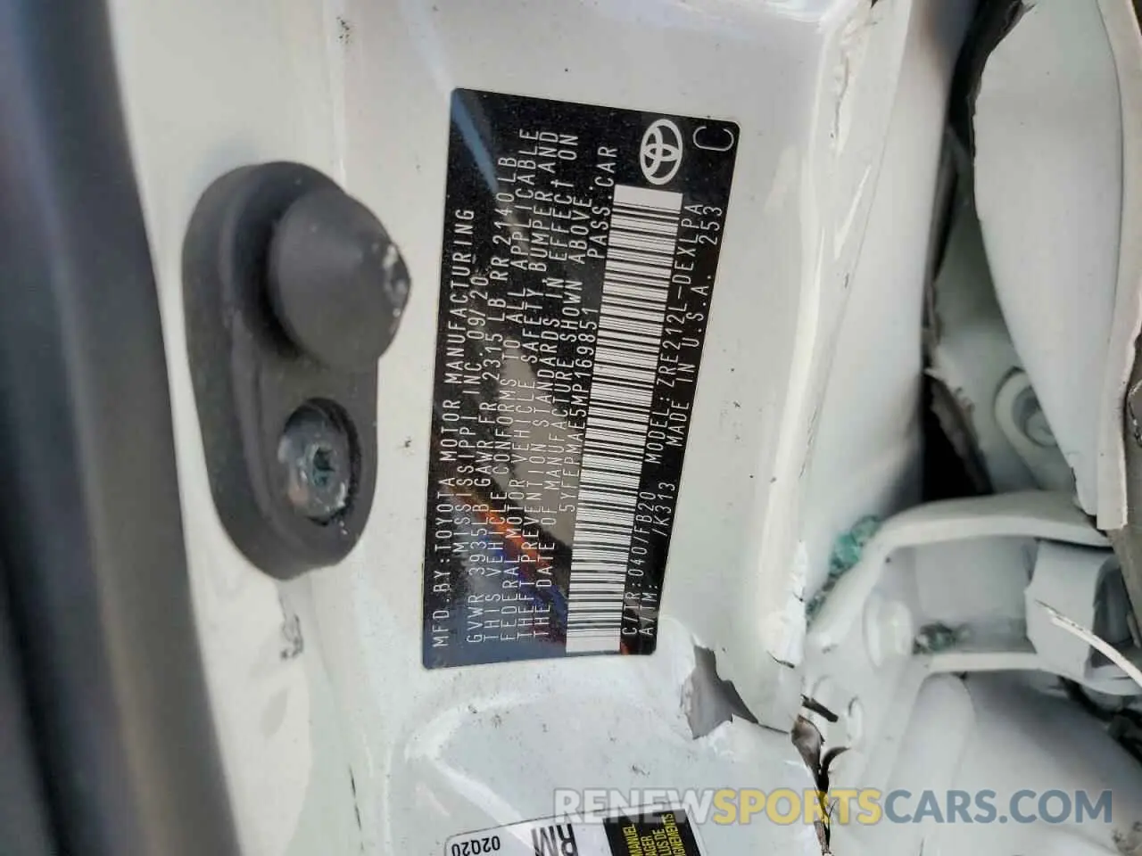12 fotografías del automóvil dañado 5YFEPMAE5MP169851 TOYOTA COROLLA 2021