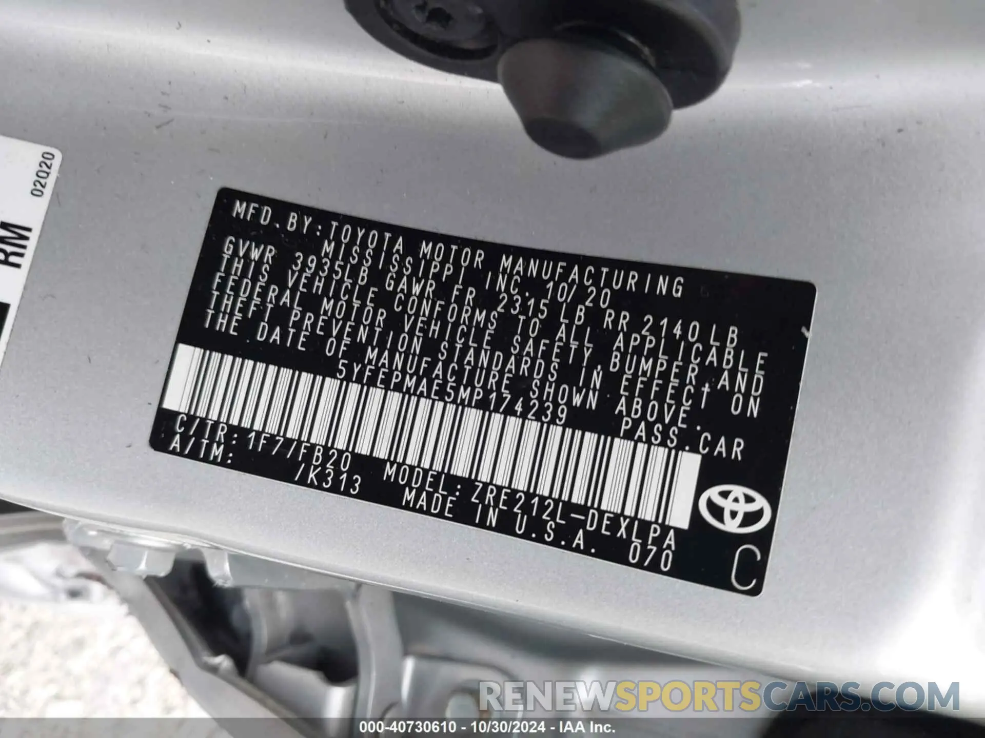 9 fotografías del automóvil dañado 5YFEPMAE5MP174239 TOYOTA COROLLA 2021