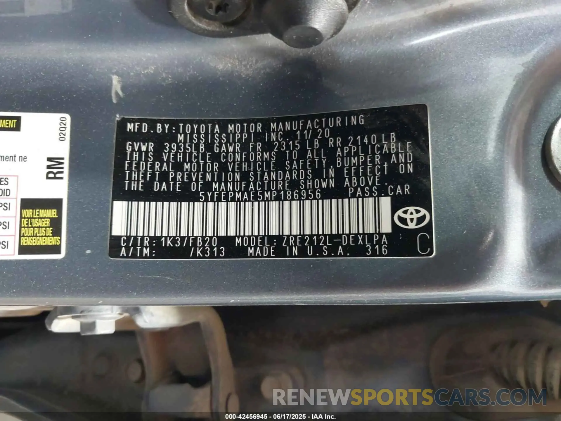 9 fotografías del automóvil dañado 5YFEPMAE5MP186956 TOYOTA COROLLA 2021