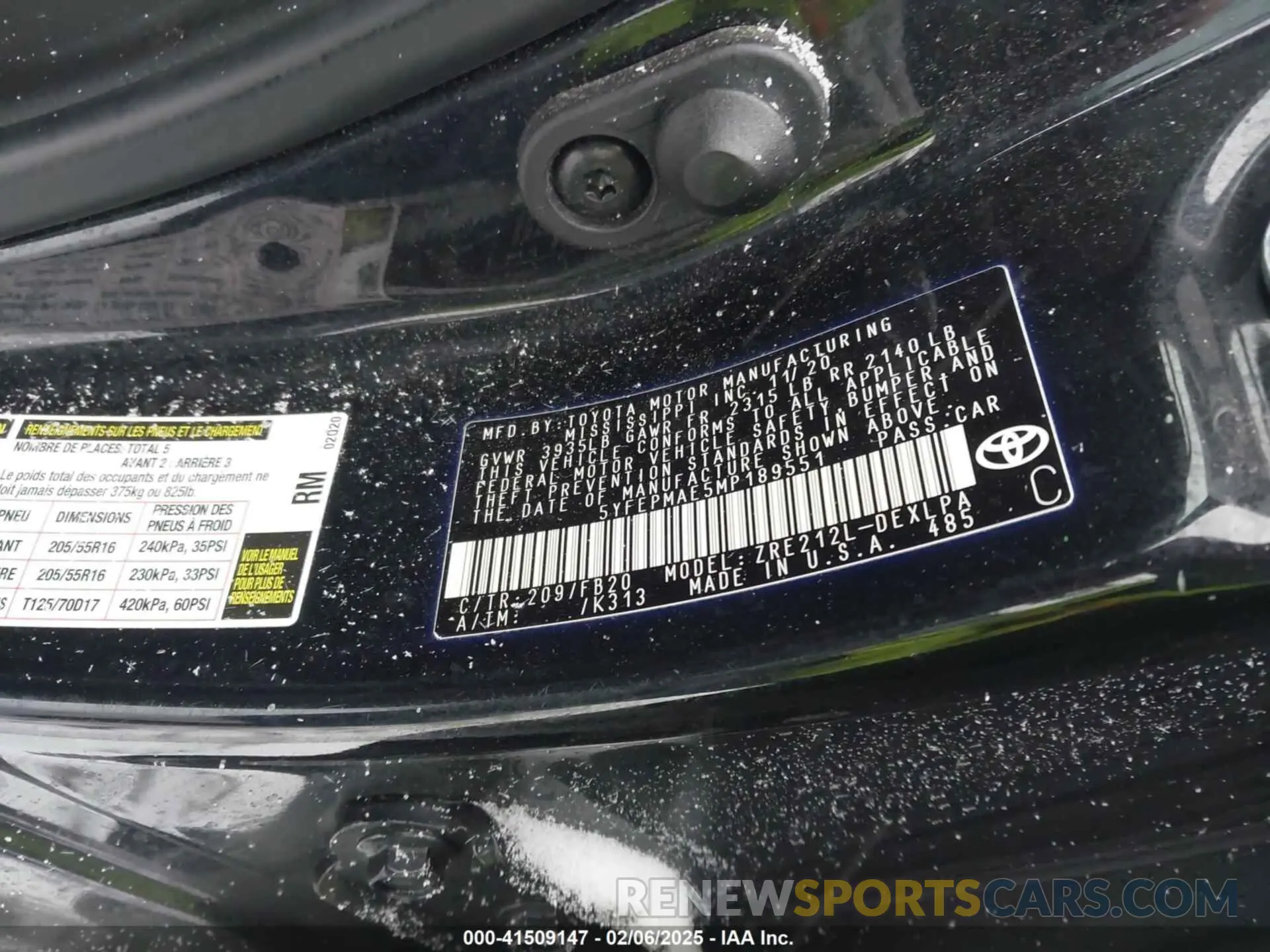 9 fotografías del automóvil dañado 5YFEPMAE5MP189551 TOYOTA COROLLA 2021