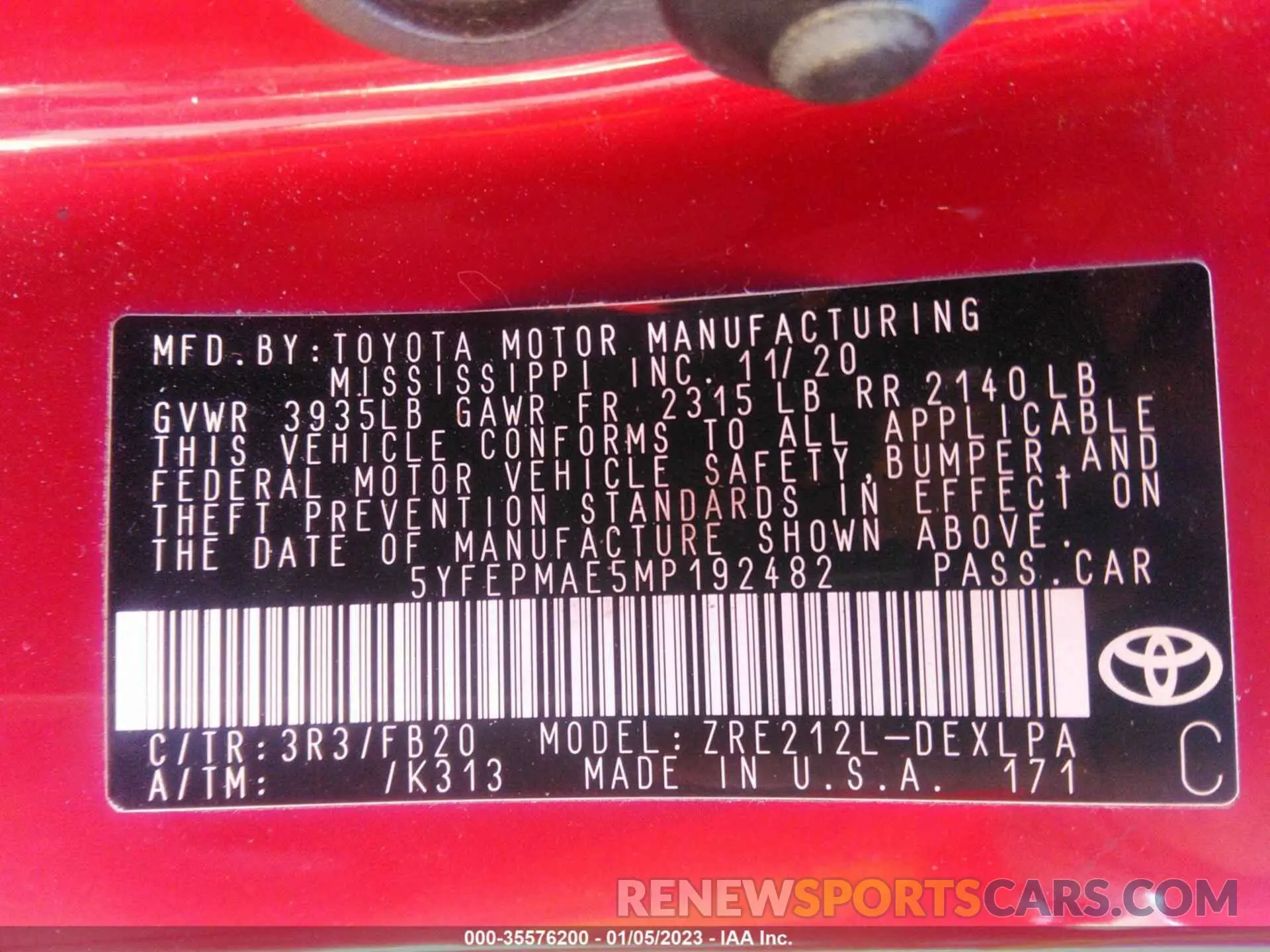 9 fotografías del automóvil dañado 5YFEPMAE5MP192482 TOYOTA COROLLA 2021