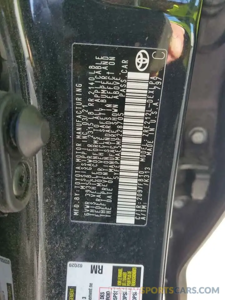 13 fotografías del automóvil dañado 5YFEPMAE5MP228705 TOYOTA COROLLA 2021