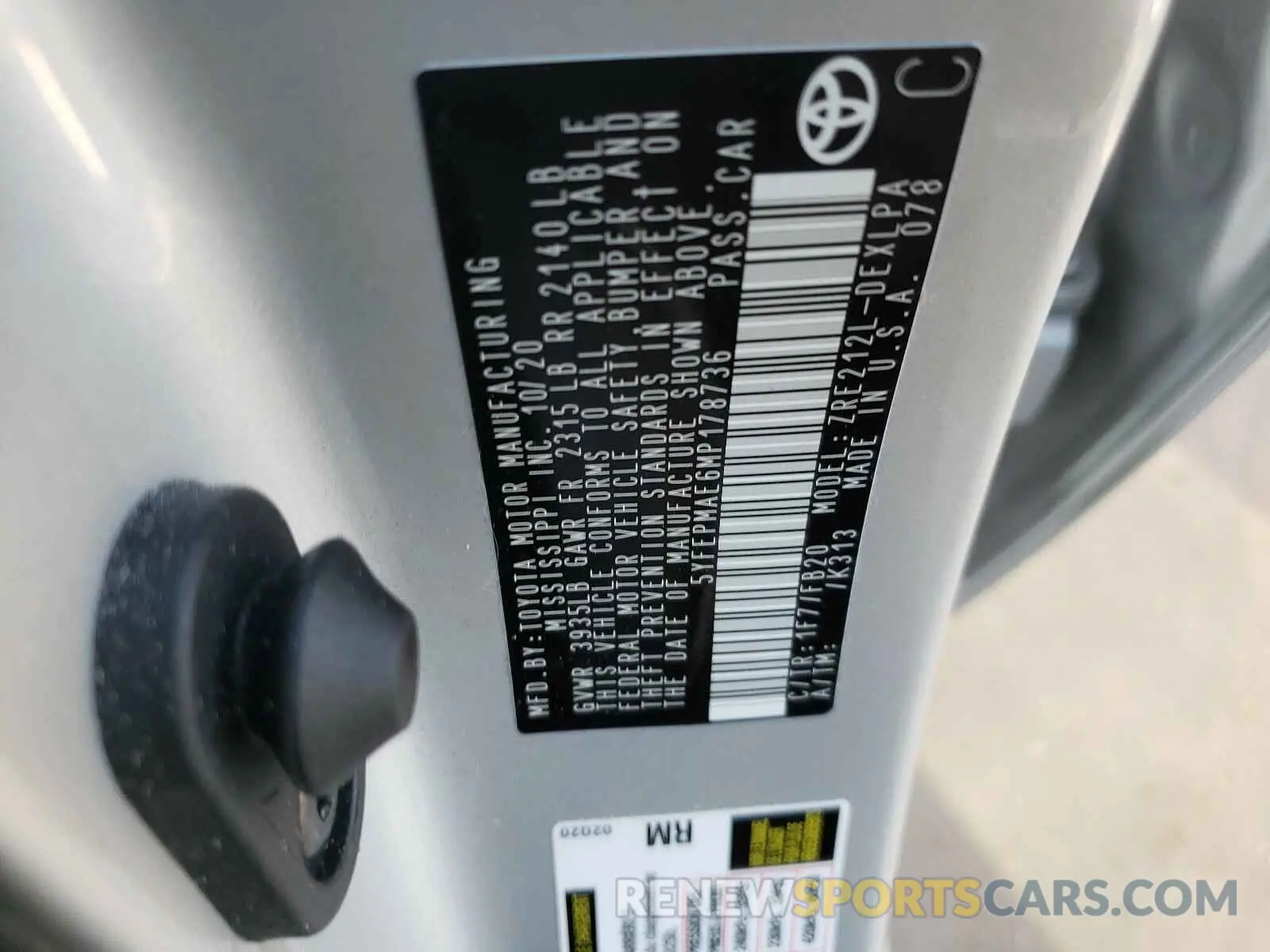 10 fotografías del automóvil dañado 5YFEPMAE6MP178736 TOYOTA COROLLA 2021